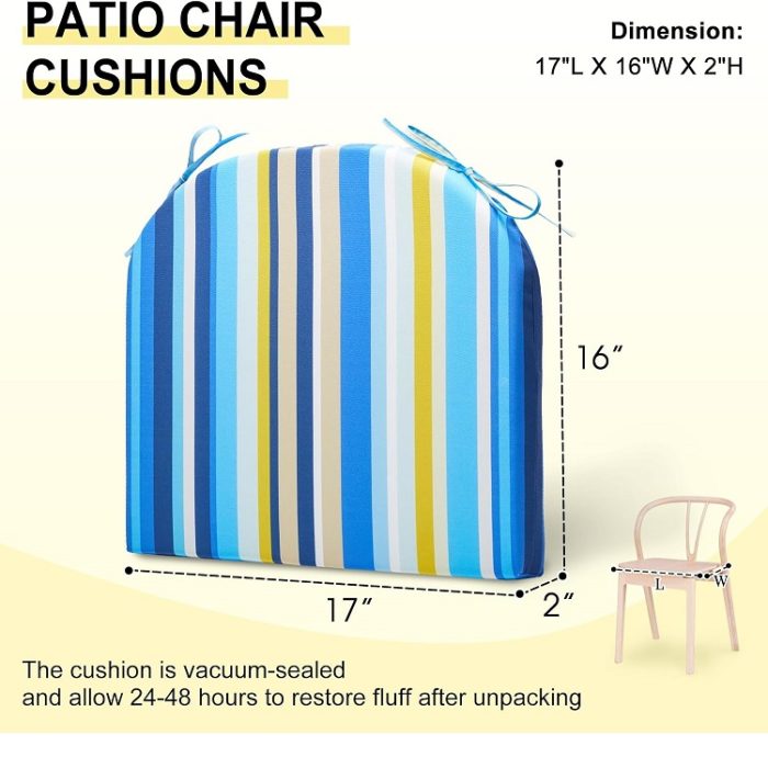 Outdoor Chair Cushions Patio Chair Cushions with Ties 17" X 16" X 2" - Blue Stripes