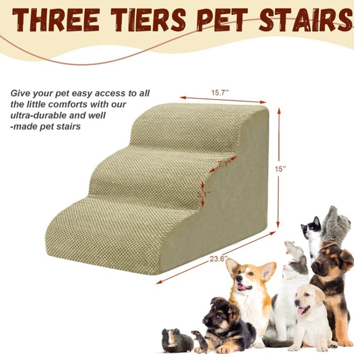 3 Step Pet Steps Cat Dog Ramp / Stairs for Small Dogs in Camel