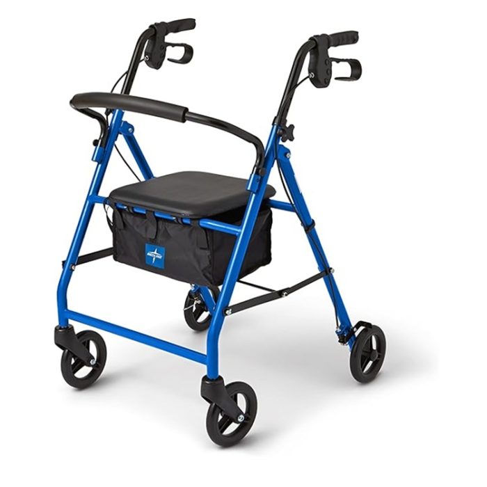 Medline Steel Rollator Walker for Adult - Blue
