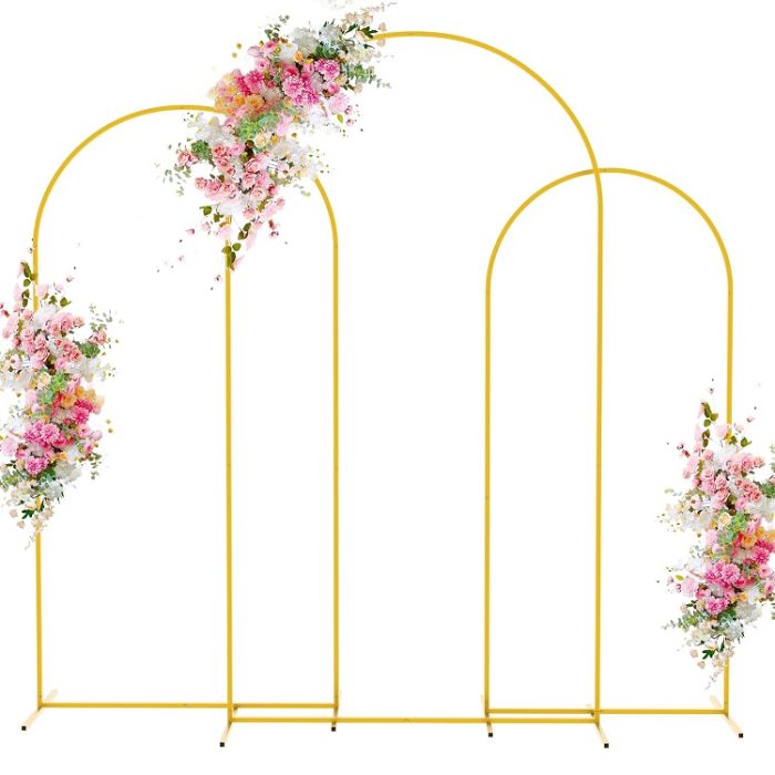 3 pc Gold Metal Wedding Arch Backdrop Stand Backdrop for Wedding or Party