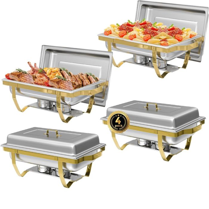 Set of 4, 8QT Chafing Buffet Dish Server in Stainless Steel