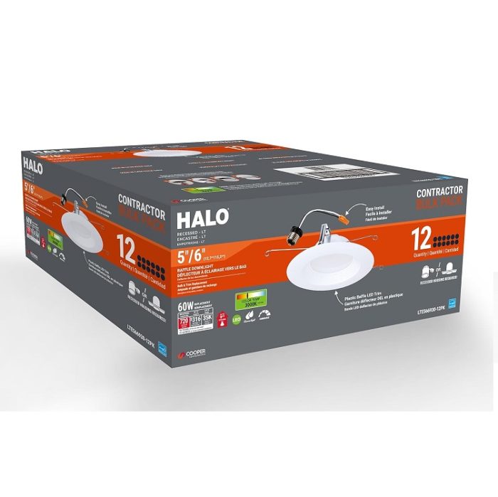 HALO 12 pack LTE 5/6" Indoor/Outdoor Recessed LED Trim Can Light 3000K