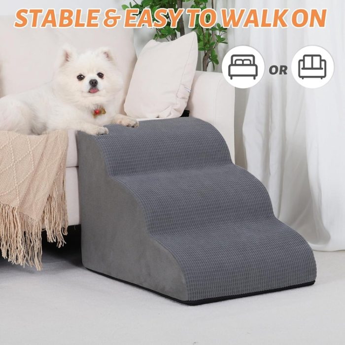 3 Step Pet Dog Cat Ramp Pet Step / Stairs for Sofa and Chair in Grey