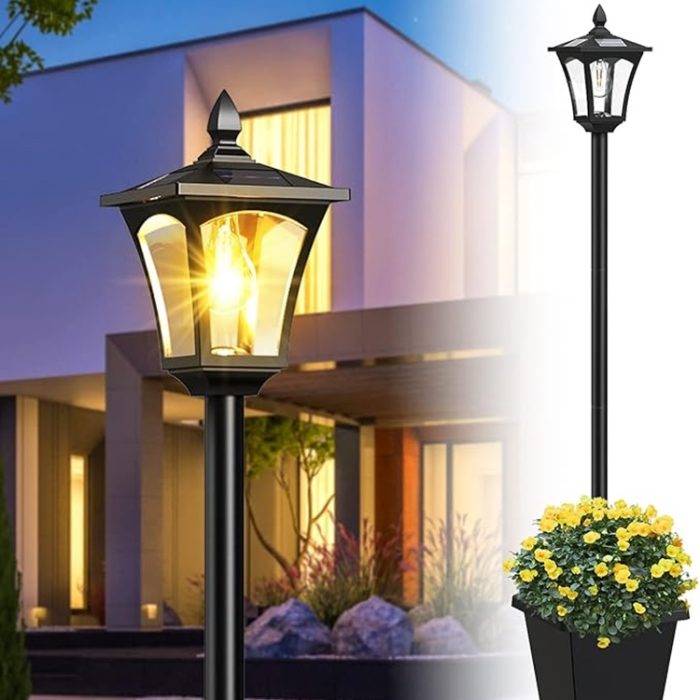 64" Solar Lamp Post with Planter – Outdoor Waterproof Light