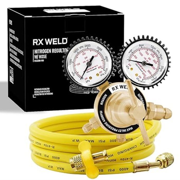 RX WELD Nitrogen Regulator with Hose, 0-600 PSI, CGA580, 1/4" Flare