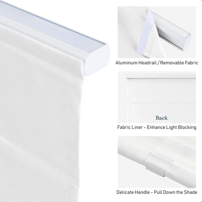 SHECUTE 23" x 64" Blackout Roman Cordless Fabric Window Shade Blinds - Image 2