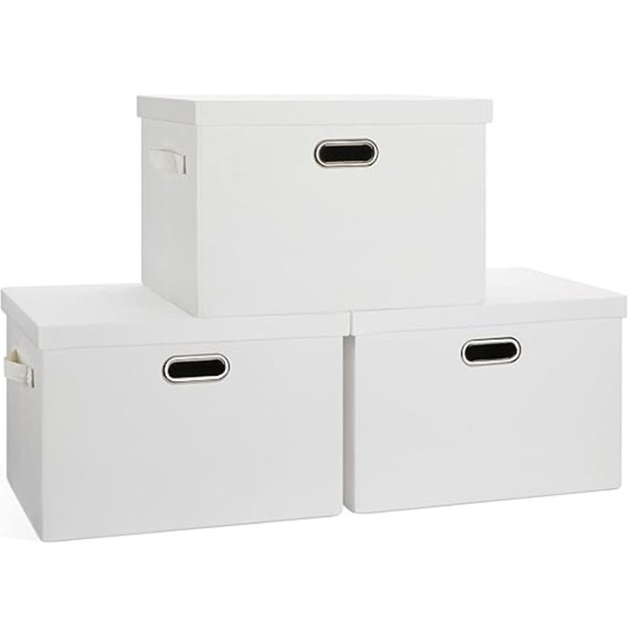 Collapsible Storage Bins with Lids, 36 Qt - White Linen