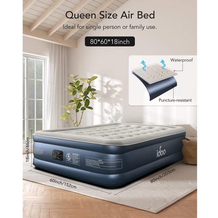 iDOO Queen Size Air Mattress with Built in Pump 18" Raised