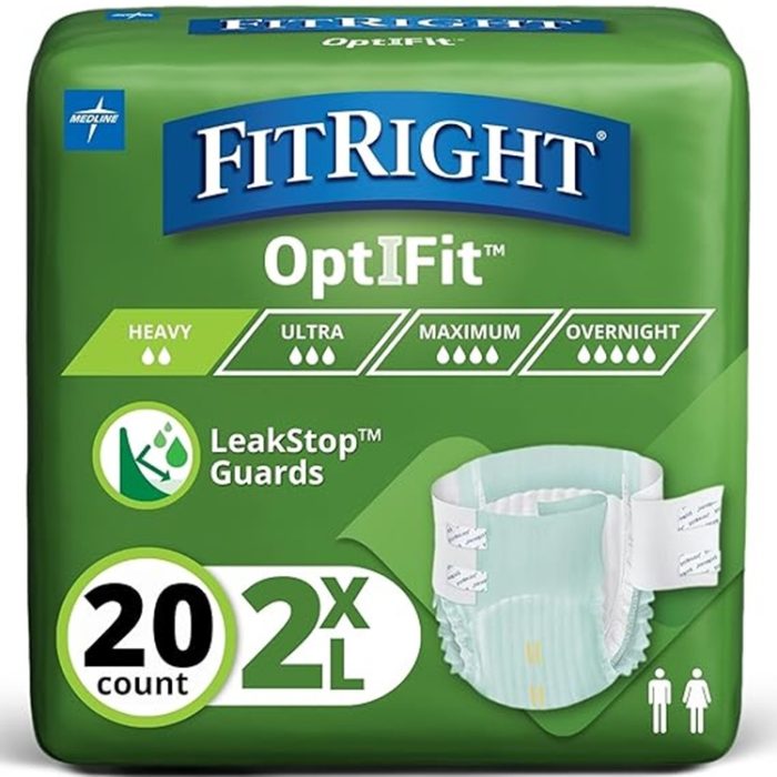 FitRight 2XL Adult Diapers, 20 Ct – Extra+ Absorbent Incontinence Briefs