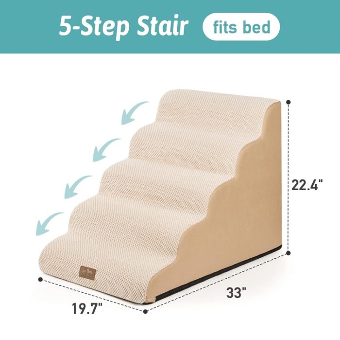 5 Step Dog Pet Stairs Pet Ramp for Cats and Dogs in Beige