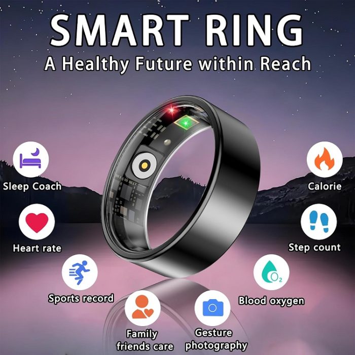 Waterproof Smart Ring for Women/Men Health and Fitness Tacking - Black
