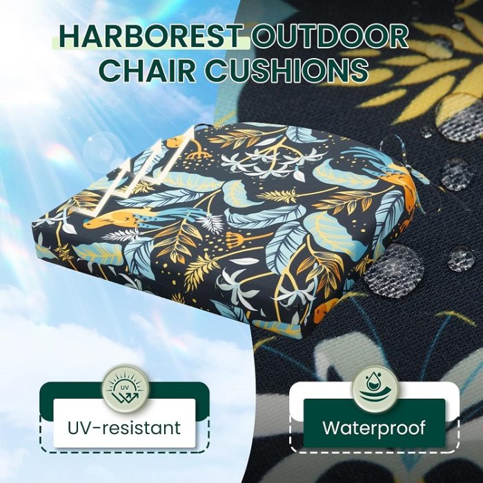 HARBOREST Outdoor Patio Dining Chair Seat Cushion w/ Ties in Philomel