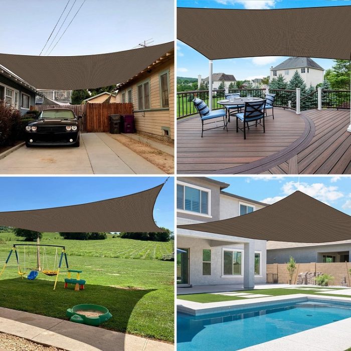 E&K Sunrise Rectangle 14' x 16' Sun Shade Sail Shade Canopy Cover in Brown