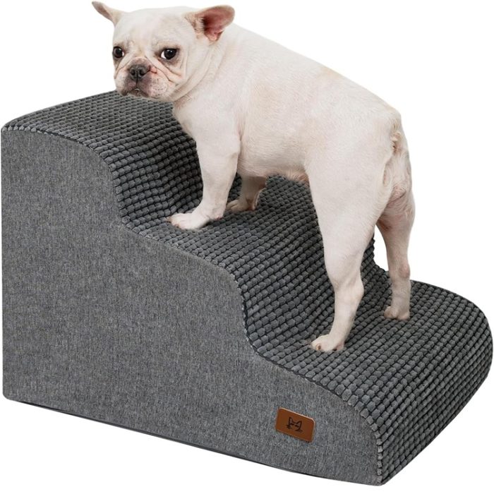 3 Step Dog Cat Ramp Pet Stairs / Steps for Bed or Couch in Grey