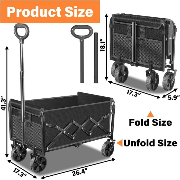 Folding Utility Wagon / Cart for Sports Camping Grocery in Black