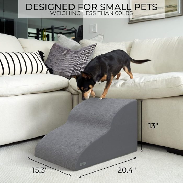 2 Step Sturdy Dog Cat Stairs Pet Ramp / Steps for Couches Up to 19" in Gray
