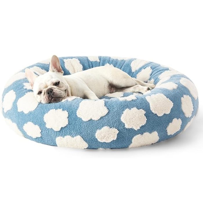 LE SURE 30'' Donut Dog Bed Medium Size Plush & Anti Slip Bottom - Blue