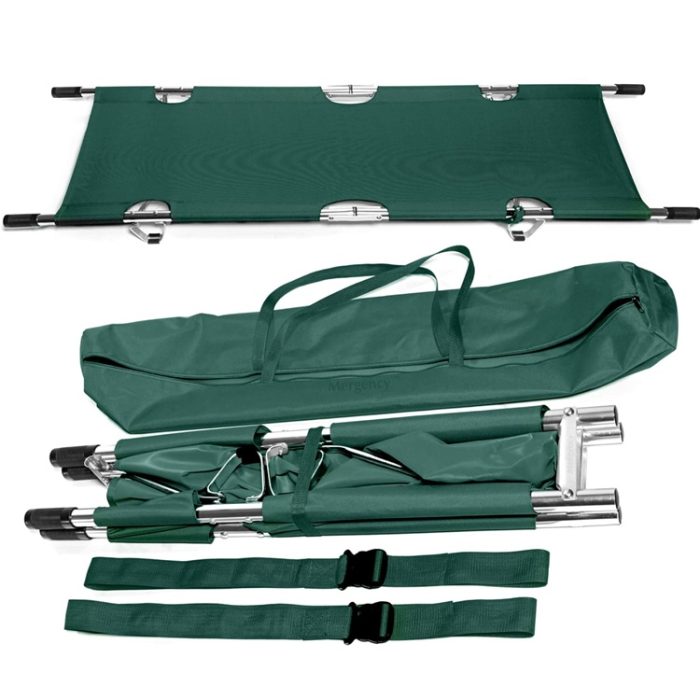 Folding Stretcher Aluminum Alloy Gurney with Handles and Rubber Feet - Green
