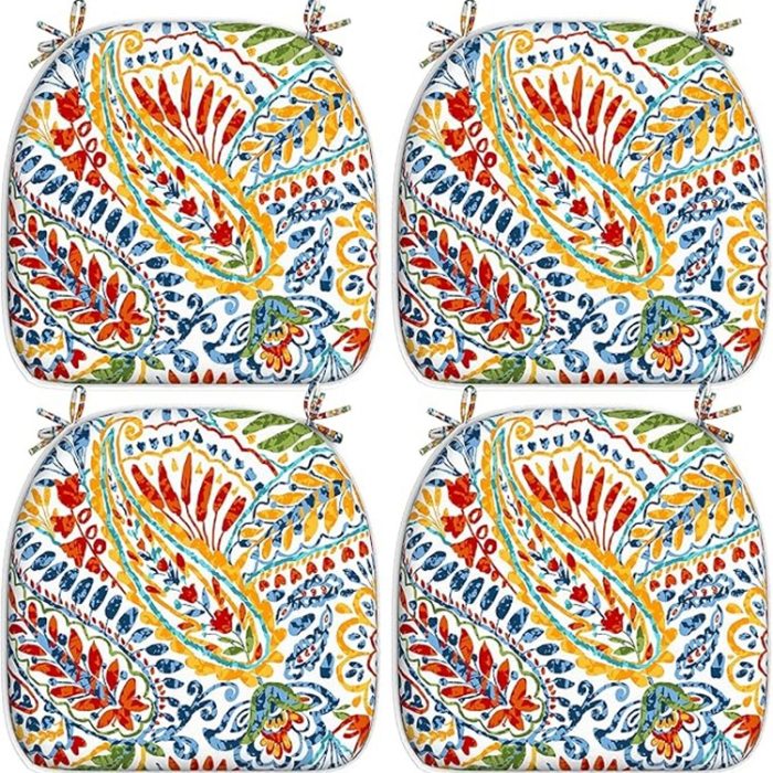 Indoor/Outdoor Chair Cushions with Ties - Paisley Multi Colored