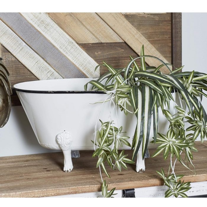 Deco 79 Metal Indoor Outdoor Bathtub Planter Pot 20" x 11" x 9" in White