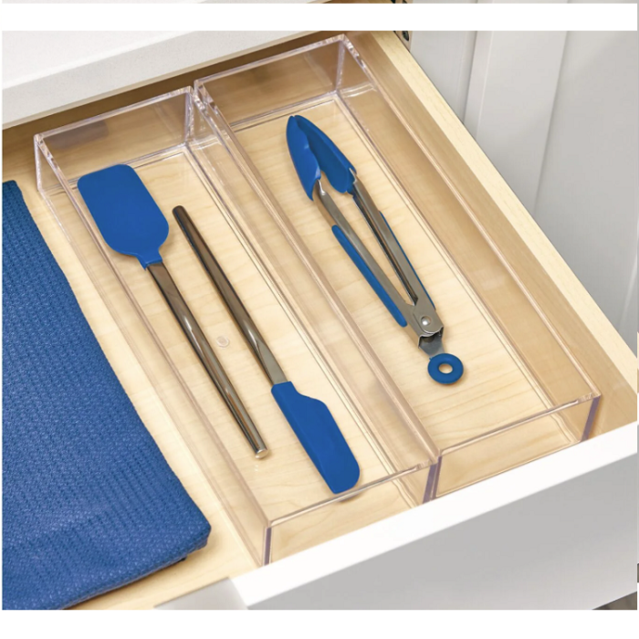 iDesign Clarity Plastic Drawer Organizer 4" x 12" x 2" 2-Piece - Clear