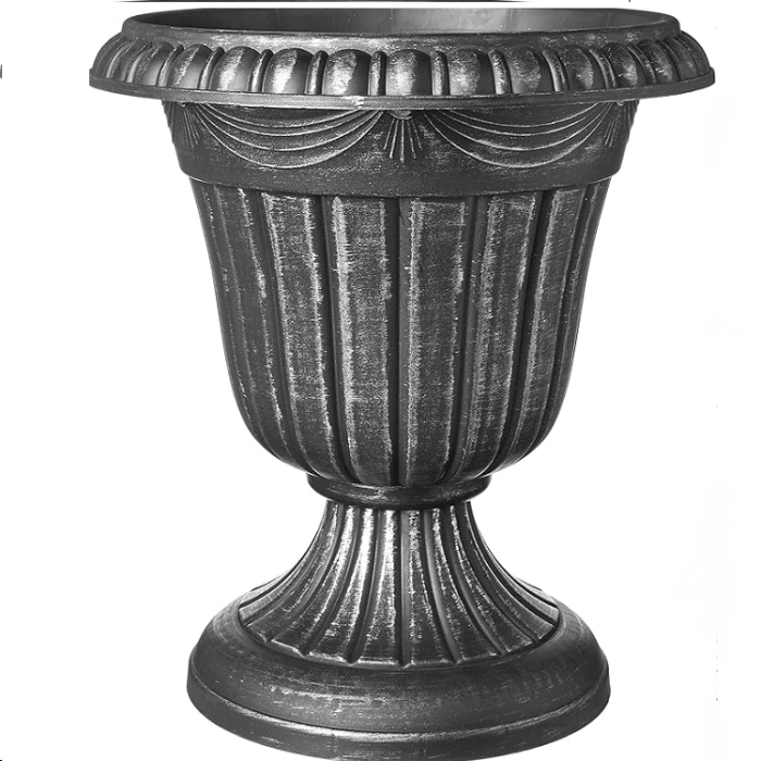 PL10SL Classic Traditional Plastic Urn Planter Indoor/Outdoor 15" x 13" Brushed Silver