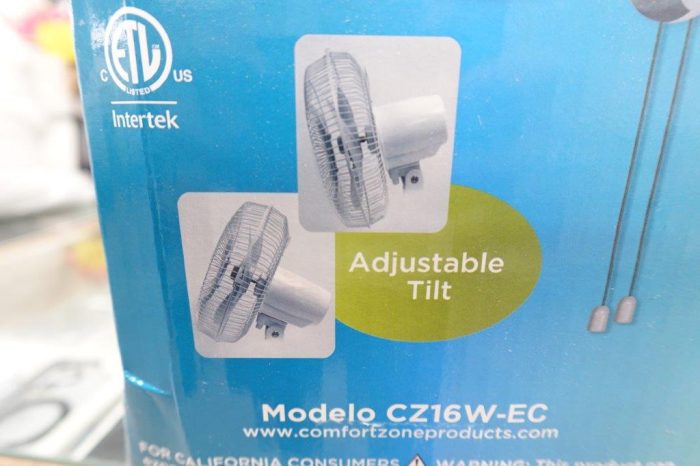 Comfort Zone 16" Wall Mount Room Fan with Adjustable Tilt - CZ16W - Image 4