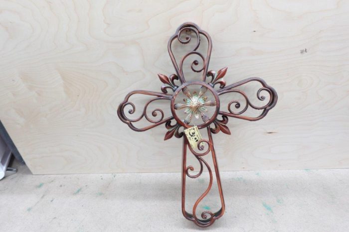 Litton Lane 23" x 31" Metal Brown Scroll Cross Wall Home Decor - Image 2