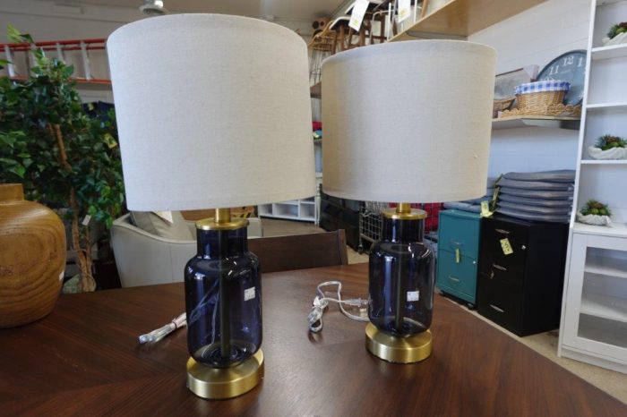 Modern Farmhouse Glass Table Lamp in Blue for Living Room Nightstand - Image 2