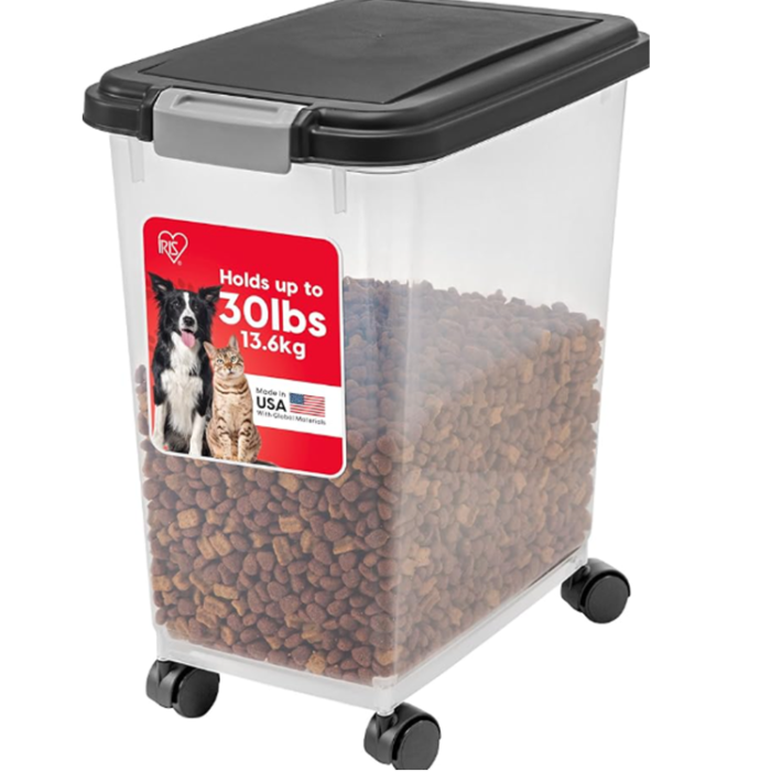IRIS USA Airtight Pet Food Storage Container with Wheels - Black 30 lb & 33 qts