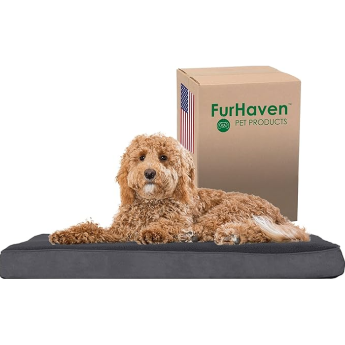 Furhaven Orthopedic Bed for Large/ medium Dogs Up to 55 lbs - Terry & Suede Gray