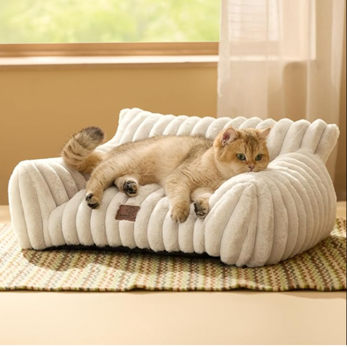 Fluffy 24inch Pet Sofa with Premium Soft Corduroy Fleece - Cream