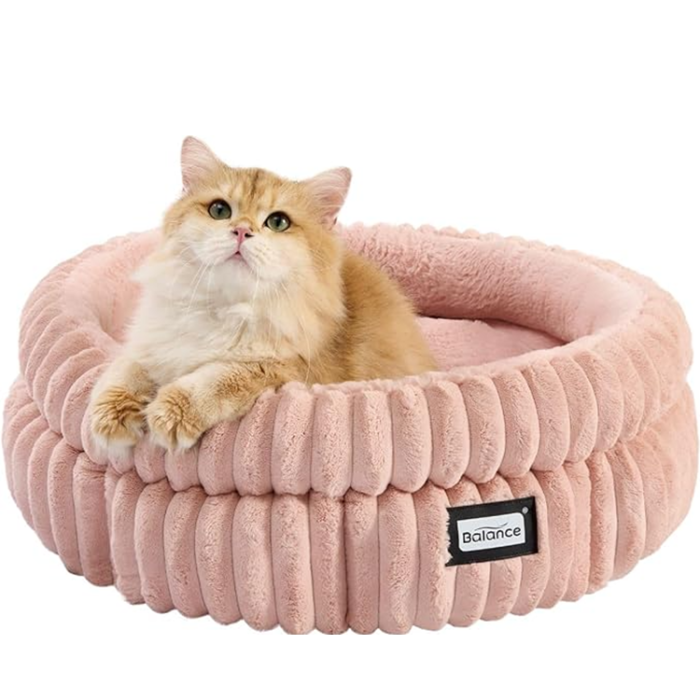 BALANCE Cat Plush Faux Fur Bed with Anti-Slip Bottom - Pink