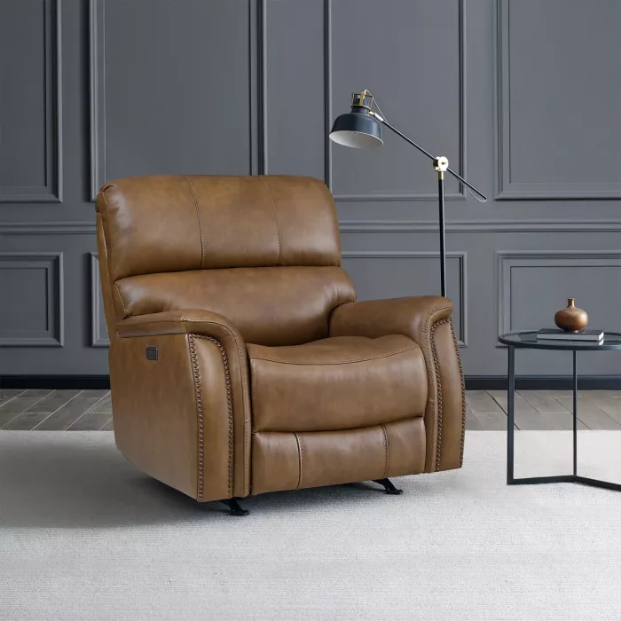 Barcalounger Presley Leather Power Rocker Glider Recliner with Power Headrest
