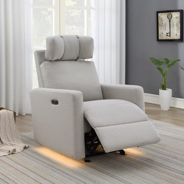 Tallula Fabric Power Rocker Glider Recliner with Power Headrest and Lights