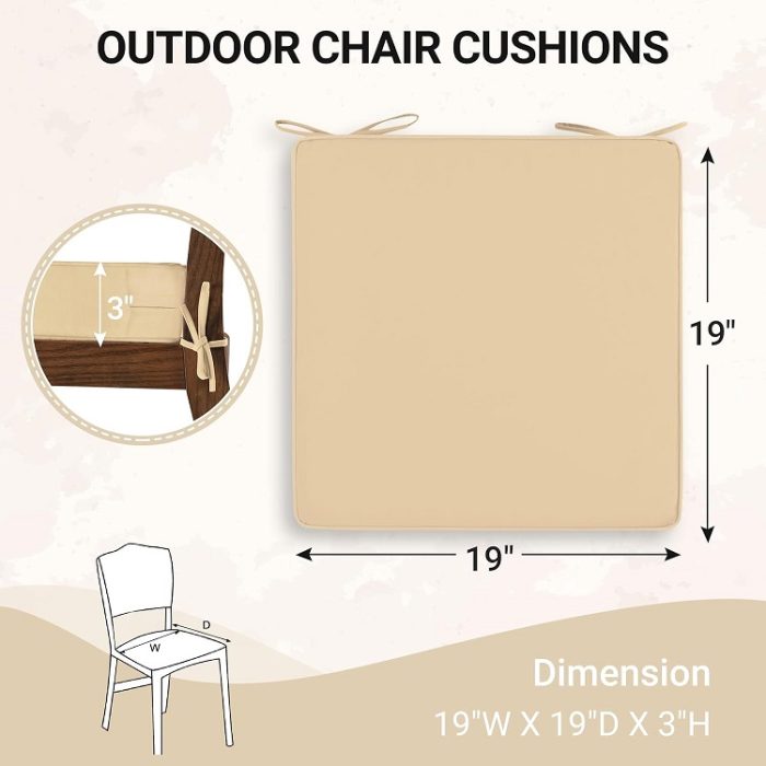 Downluxe Waterproof Outdoor Chair Cushions 19" x 19" x 3" - Beige