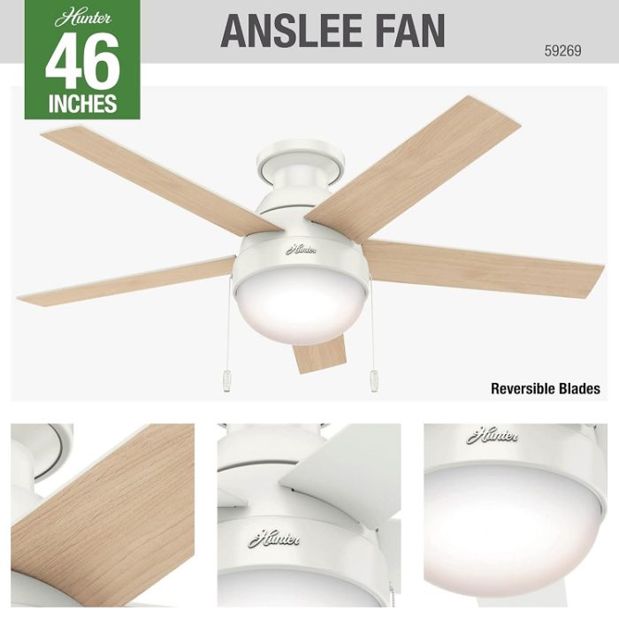 Hunter Anslee 46" White Indoor Ceiling Fan with LED Light 59269