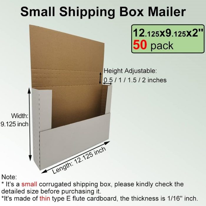 50 Pack 12.125x9.125x2'' Easy-Fold Corrugated Mailers Shipping Boxes in White
