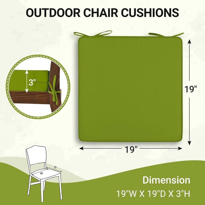 Square downluxe Waterproof Outdoor Patio Chair Cushions in Grass Green