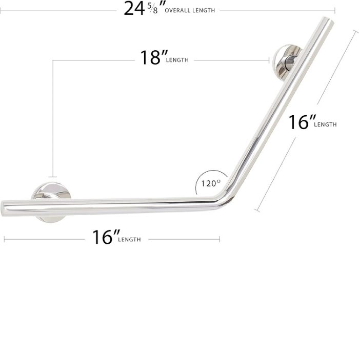 Seachrome 16" x 16" Lifestyle & Wellness Angled Wedge Wall Mount Bathroom Shower Grab Bar