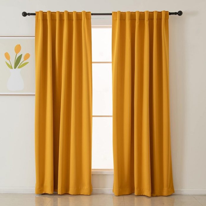 2 PK Pickluc 52" x 84" Blackout Curtains / Drapes Rod Pocket Top in Mustard Yellow