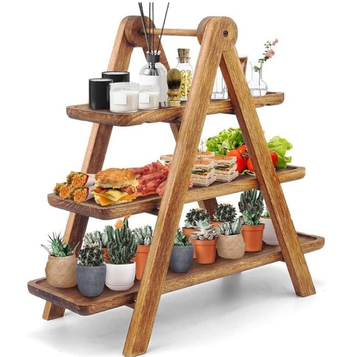 Manspdier Wood 3 Tier Serving Tray Three Tiered Serving Stand - Rectangular Wood