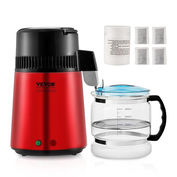 VEVOR Water Distiller 4L 1.05 Gallon Stainless Steel to Make Clean Water - Red