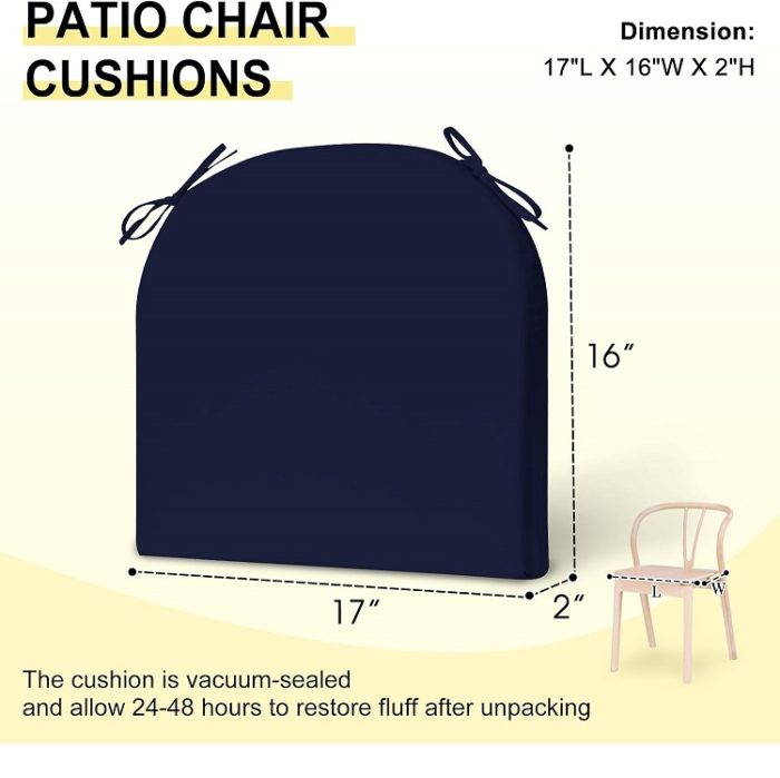 Downluxe Outdoor Patio Chair Cushions 17" X 16" X 2"- Navy Blue