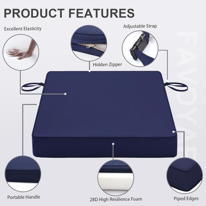 Favoyard Patio Sofa Couch Pads with Handle & Adjustable Straps 18 x 18 x 3 Inch - Blue