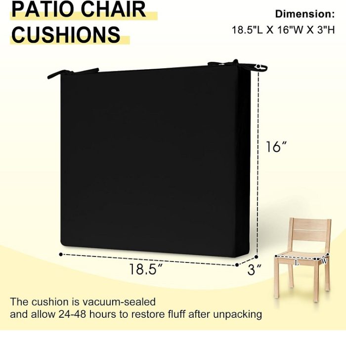Downluxe Outdoor Patio Chair Cushions with Ties - Black