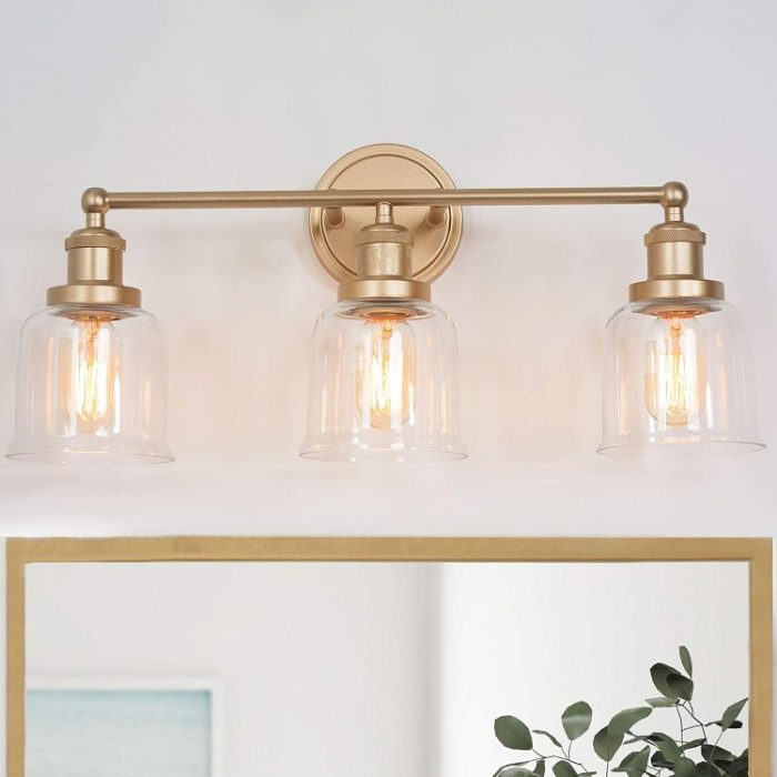 Gold Vanity Light with Clear Glass Shades 21.5’’ L x 7.5’’ W x 10’’ H