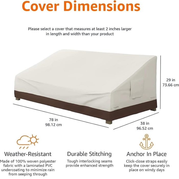 Amazon Basics 3 Seater Outdoor Couch and Patio Furniture Covers - Beige/Tan