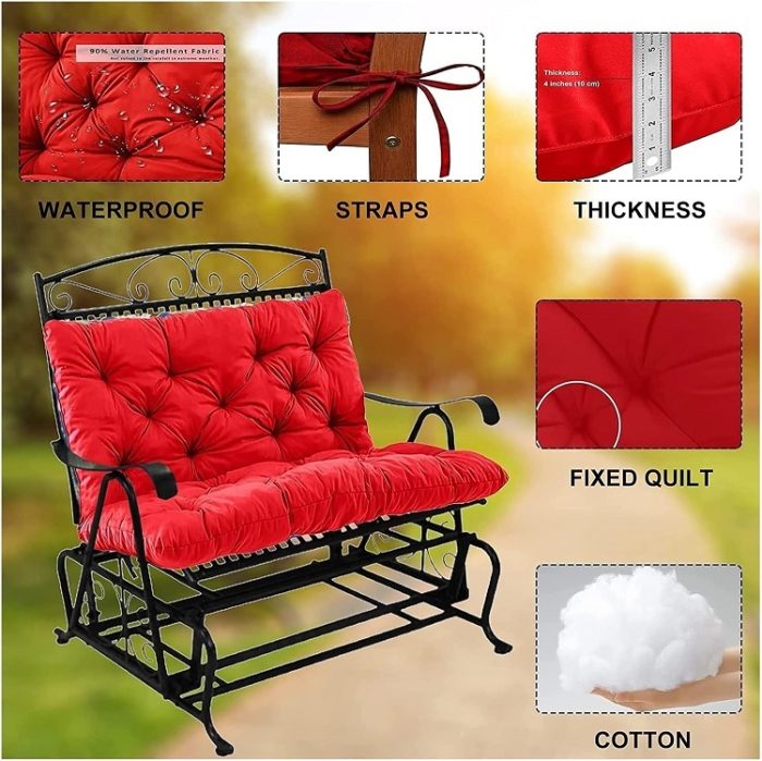 Swing Cushion Replacement Outdoor Patio/Porch Waterproof Bench Cushion 2-3 Seater - Red