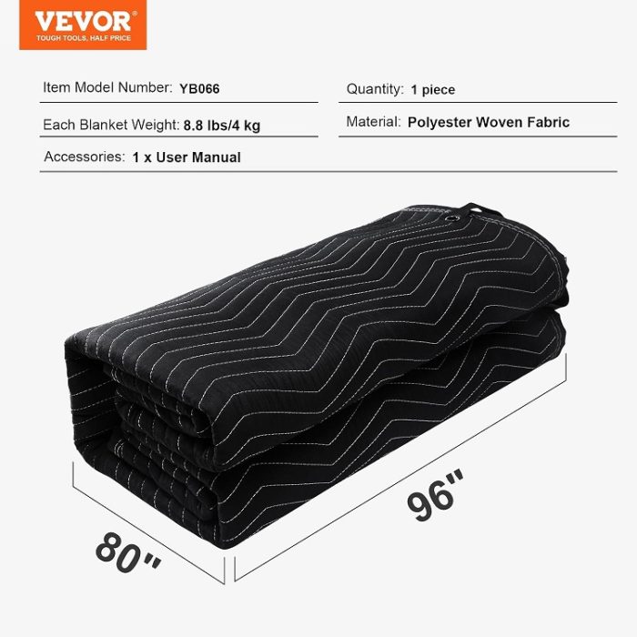 96" x 80" VEVOR Sound Dampening Grommeted Studio / Moving Blanket in Black